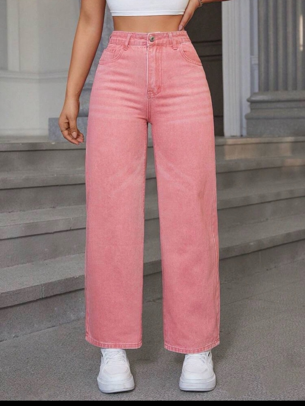 High-Rise Wide Leg Jeans in Dusty Pink